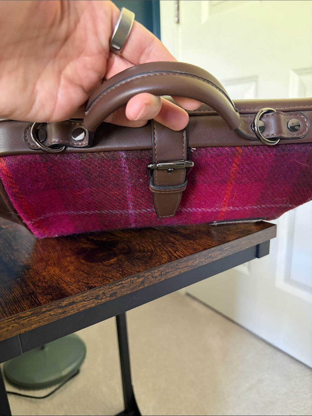 Harris Tweed Brown Leather and tweed Doctor-Style Satchel - Picture 3 of 12